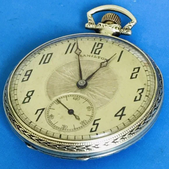 Hamilton Pocket Watch Knights of Columbus 14k Gold Pin & 14k GF Runs
